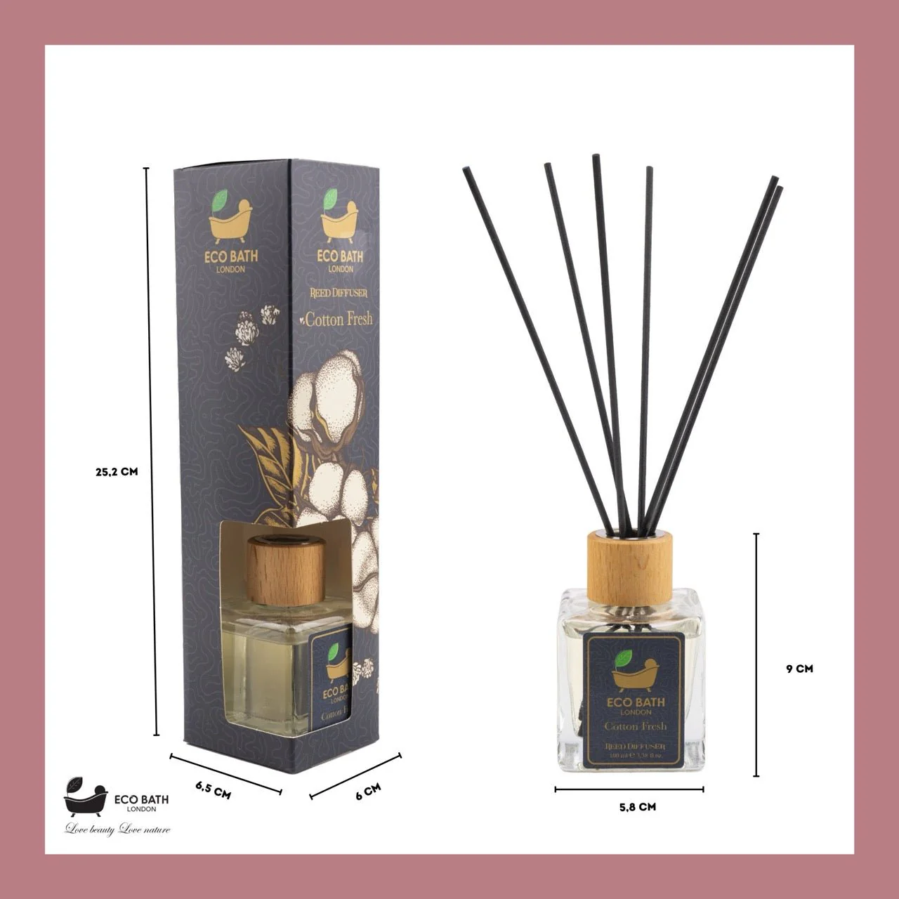 Eco Bath London Cotton Fresh Reed Diffuser 100ml (3.38 Fl.Oz) - Luxurious Calming Reed Diffuser for Home Fragrance - Image 6