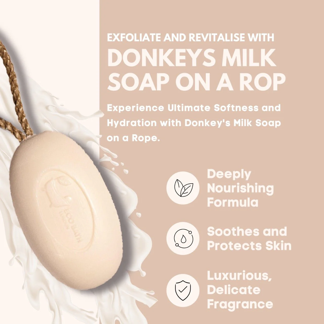 Eco Bath London Donkey’s Milk Soap on a Rope 220g - Luxurious and Eco Friendly Body Wash Bar with Shea Butter - Image 4