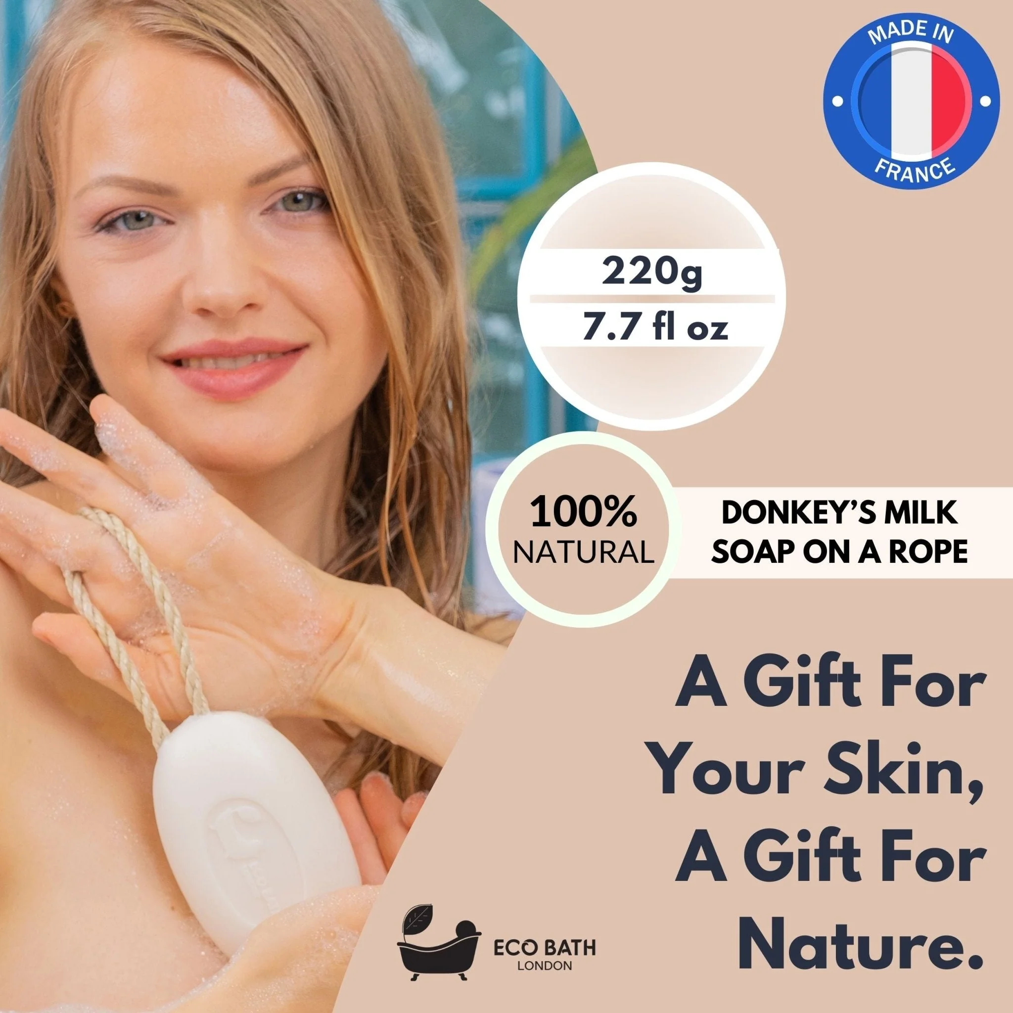 Eco Bath London Donkey’s Milk Soap on a Rope 220g - Luxurious and Eco Friendly Body Wash Bar with Shea Butter - Image 8