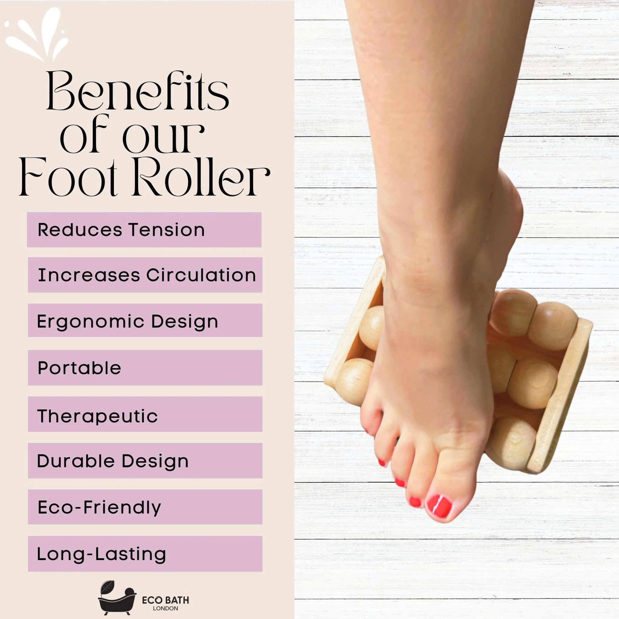 Eco Bath London Foot Roller - Wooden Foot Roller Massager for Pain Relief and Improved Circulation - Image 4