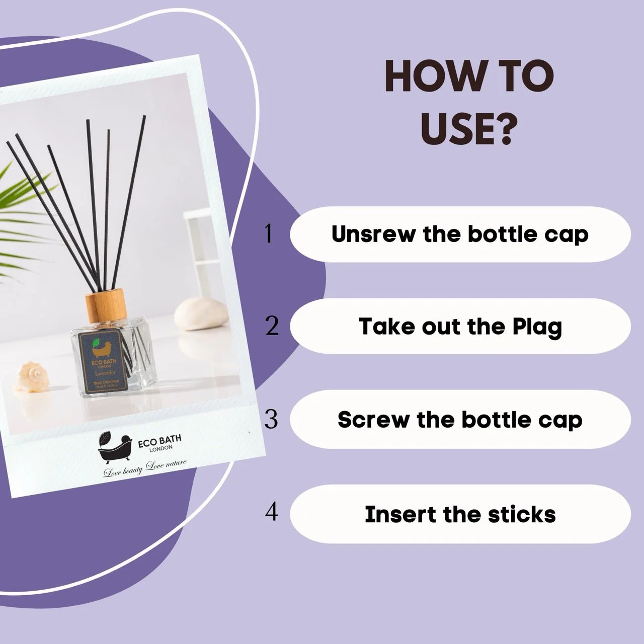 Eco Bath London French Lavender Reed Diffuser - Luxurious Home Fragrance with Natural Essential French Lavender Oil, 100ml (3.38 Fl.Oz) - Image 6