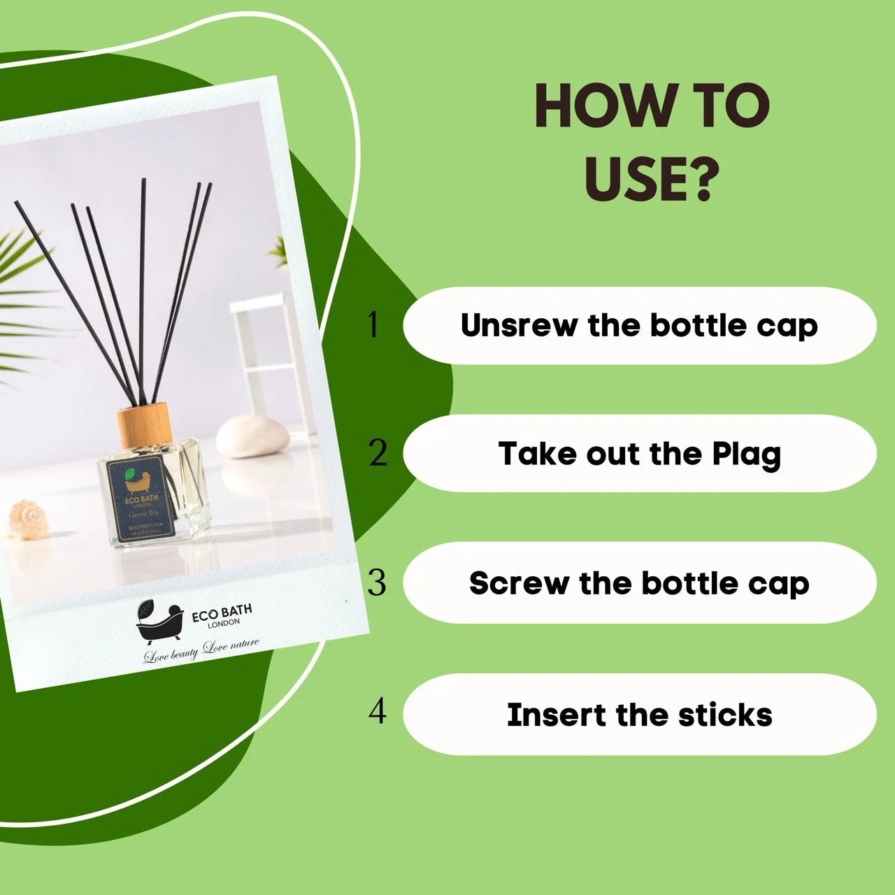 Eco Bath London Green Tea Reed Diffuser - Refreshing Room Fragrance with Notes of Bergamot and Green Tea, 100ml (3.38 Fl.Oz) - Image 7