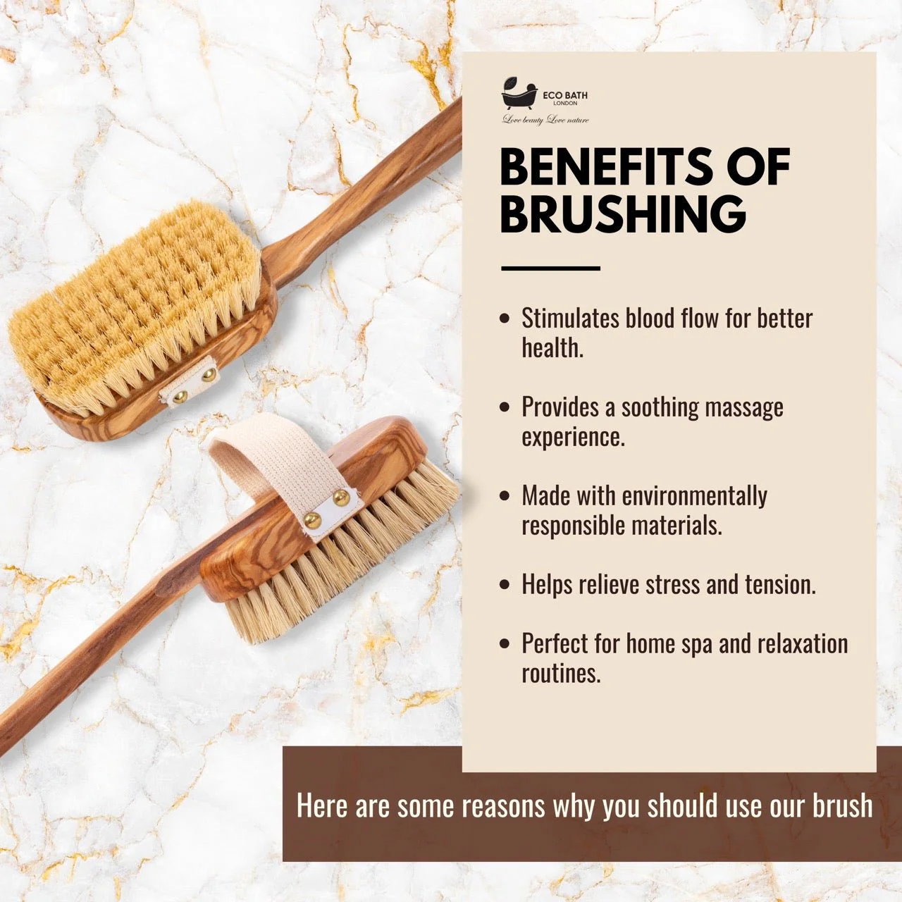 Eco Bath London Luxury Natural Sisal Olive Wood Body Brush - The Ultimate Dry Brushing Body Brush - Image 3