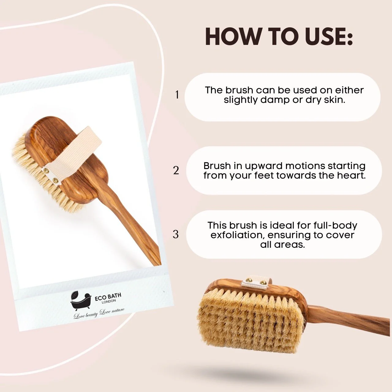 Eco Bath London Luxury Natural Sisal Olive Wood Body Brush - The Ultimate Dry Brushing Body Brush - Image 5