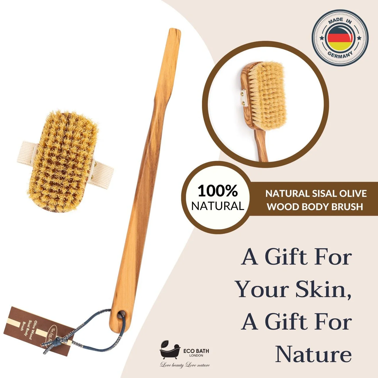 Eco Bath London Luxury Natural Sisal Olive Wood Body Brush - The Ultimate Dry Brushing Body Brush - Image 7
