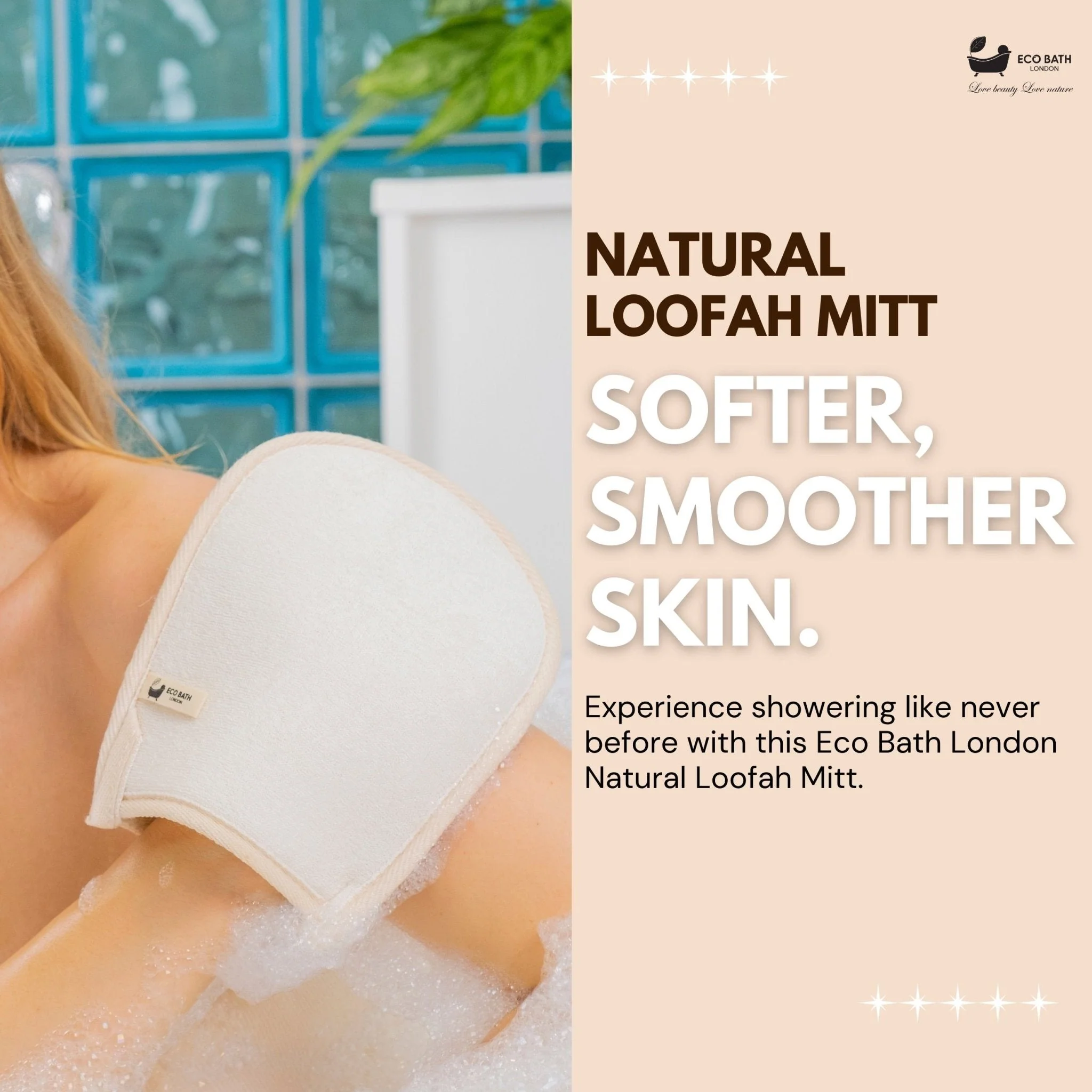 Eco Bath London Natural Loofah Bath Mitt - Premium Exfoliating Bath Glove for Smooth and Radiant Skin - Image 2