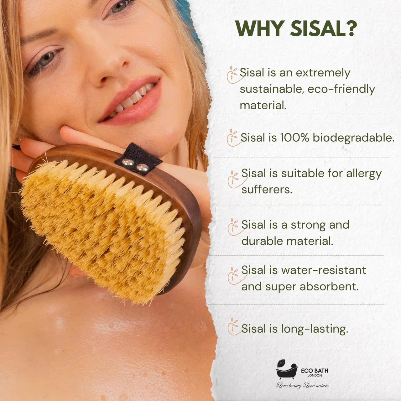 Eco Bath London Natural Sisal Walnut Hand Brush - Luxury Hand Brush for Dry Brushing - Image 4