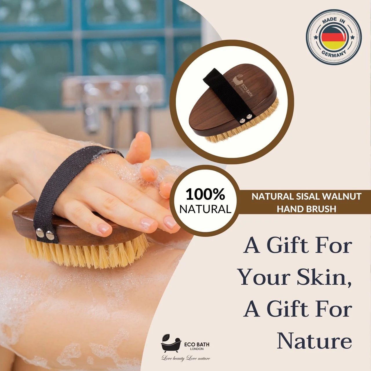 Eco Bath London Natural Sisal Walnut Hand Brush - Luxury Hand Brush for Dry Brushing - Image 7