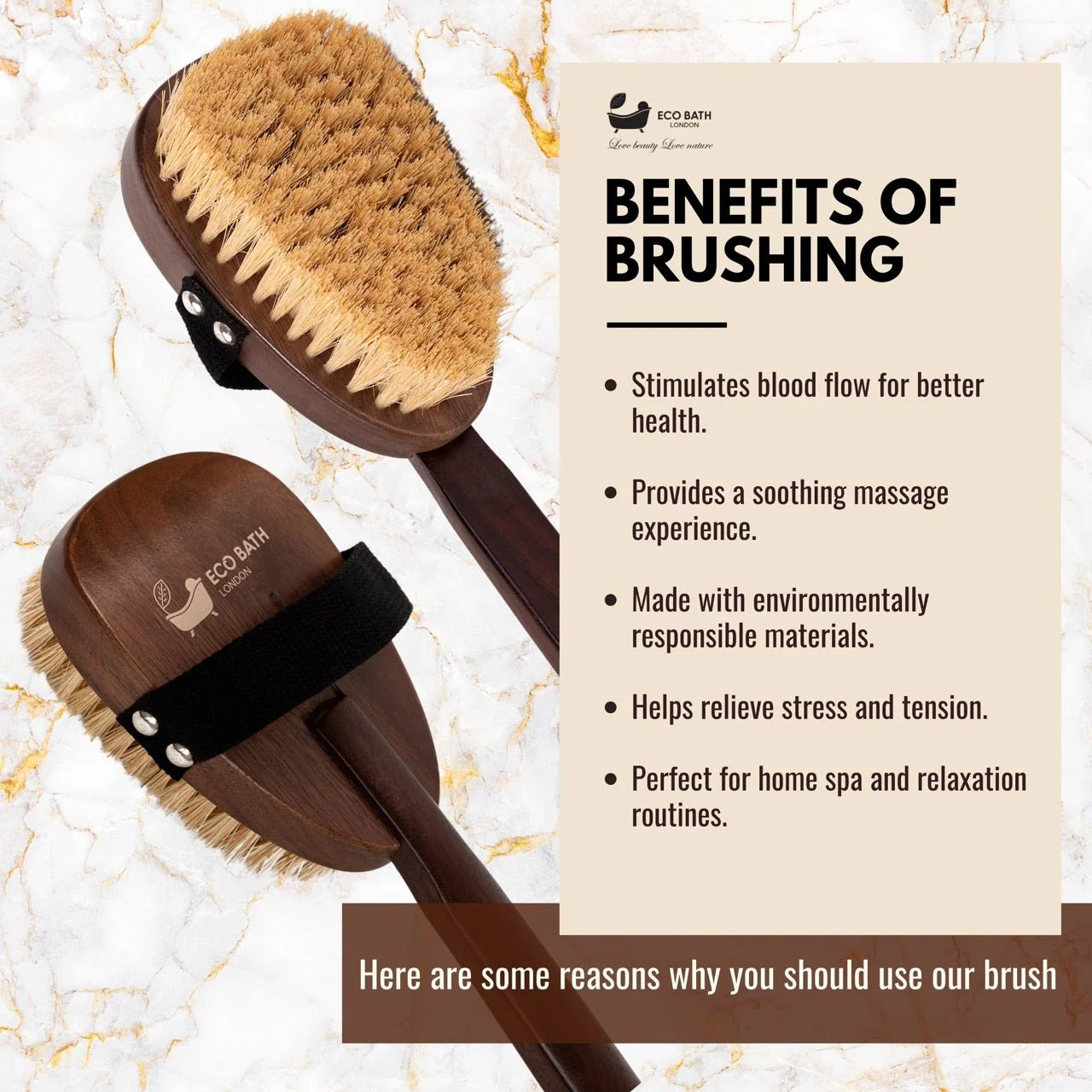 Eco Bath London Natural Sisal Walnut Wood Body Brush - Luxurious Dry Brushing Body Brush - Image 3