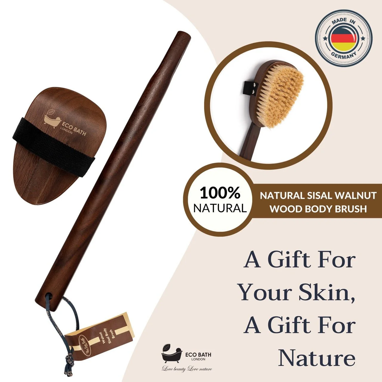 Eco Bath London Natural Sisal Walnut Wood Body Brush - Luxurious Dry Brushing Body Brush - Image 7