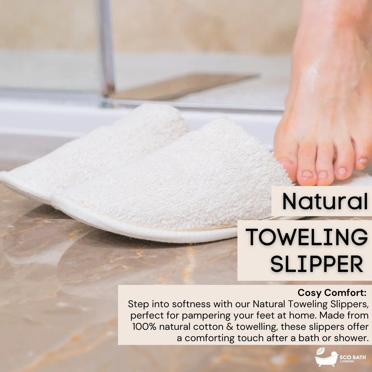 Eco Bath London Natural Towelling Slippers - GOTS Certificated Luxury 100% Organic Cotton Indoor Slippers for Bath and Home - Image 2
