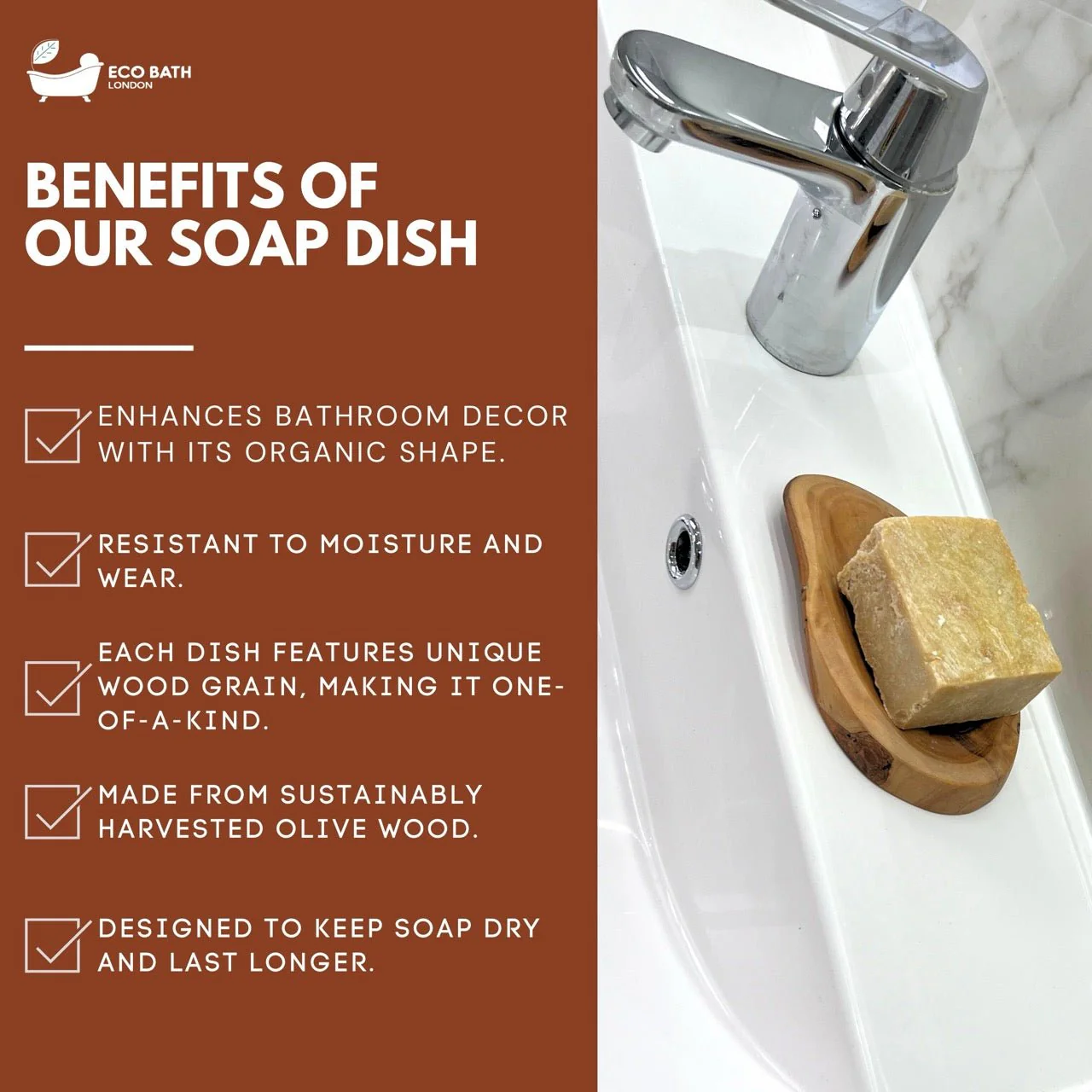 Eco Bath London Olive Wood Leaf Soap Dish - Image 3