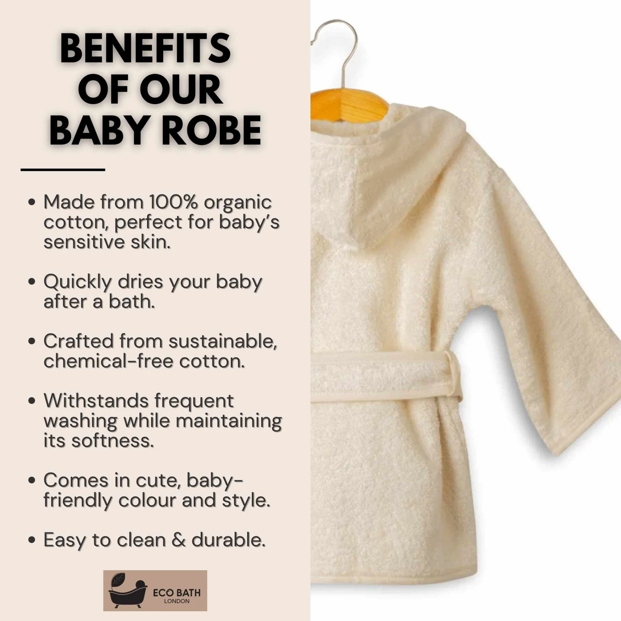 Eco Bath London Organic Cotton Baby Robe - Available in Sizes 0-2 Years and 3-5 Years - Image 4