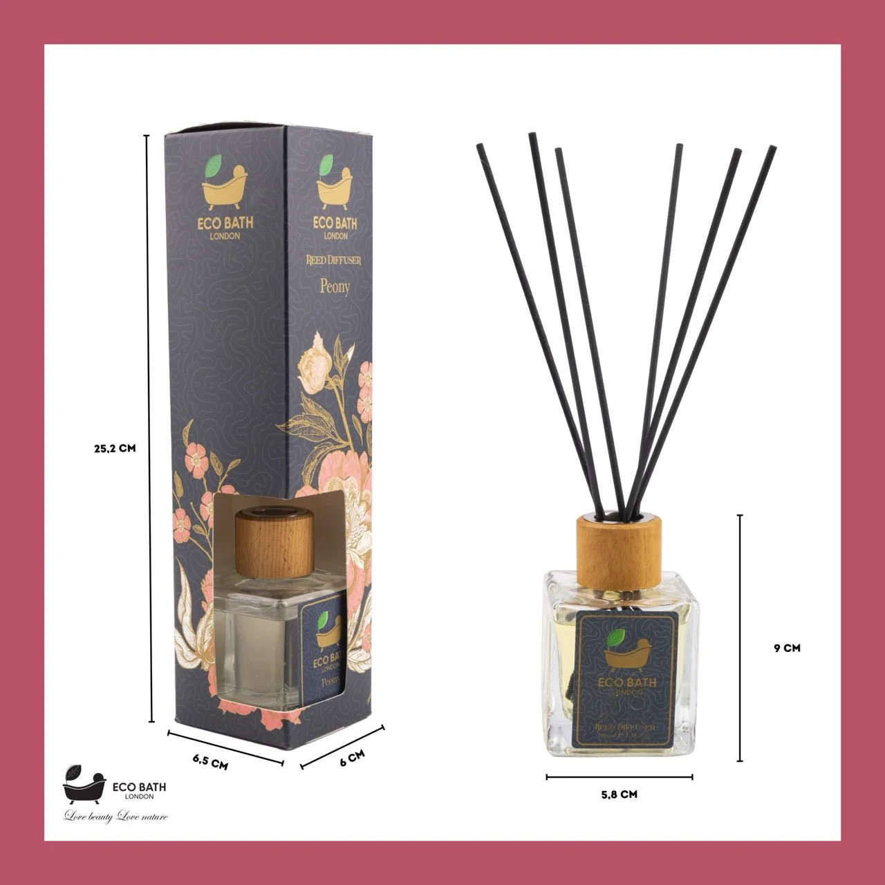 Eco Bath London Peony Reed Diffuser - Beautiful Bouquet of Peonies Fragrance, Intensive, Fresh & Long Lasting Room Diffuser, 100ml (3.38 Fl.Oz) - Image 6