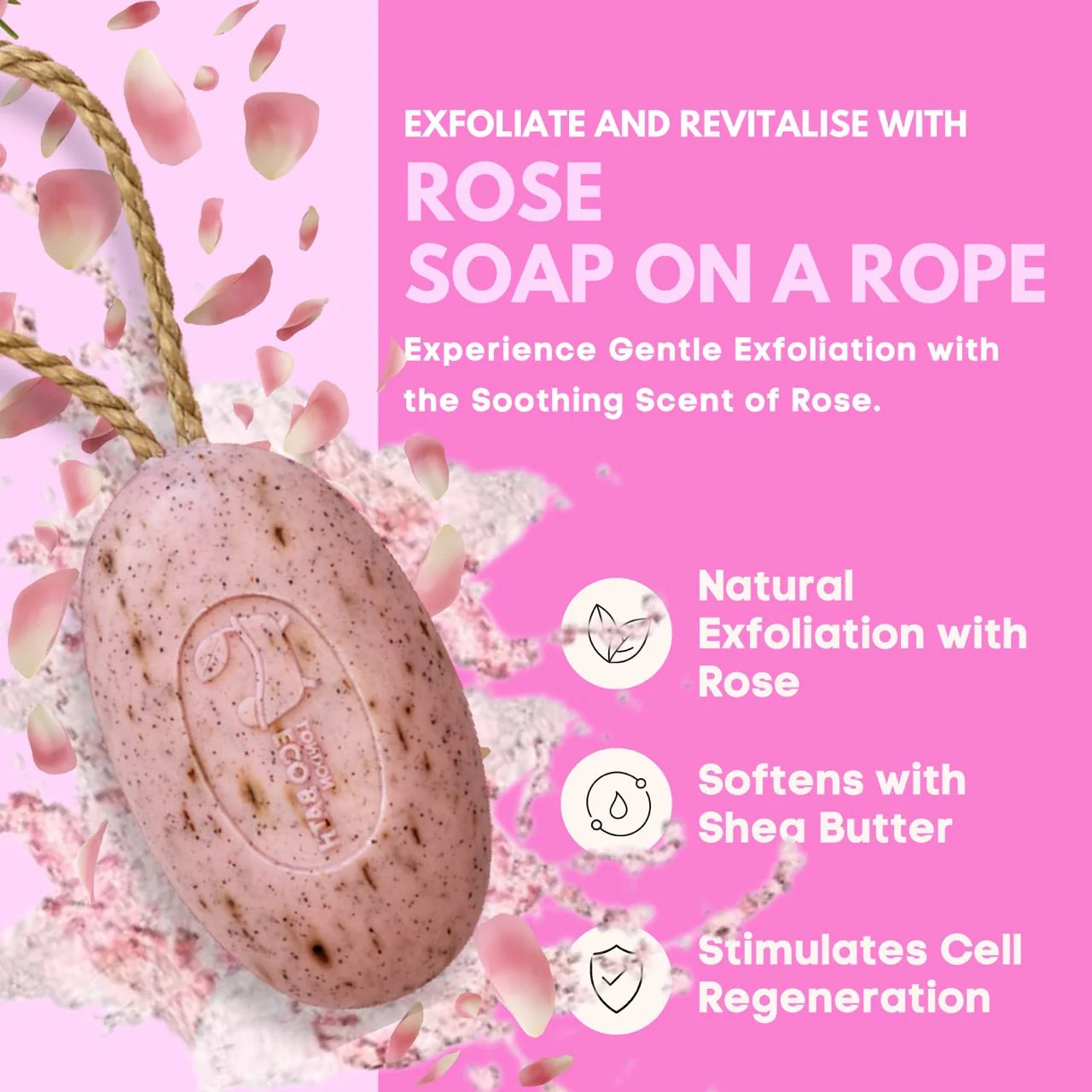 Eco Bath London Rose Soap on a Rope 220g - Luxurious and Eco Friendly Body Wash Bar with Shea Butter - Image 4