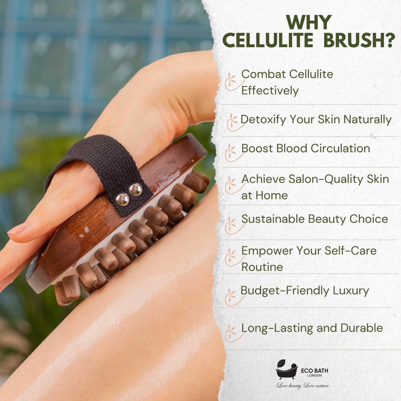Eco Bath London Walnut Wood Cellulite Hand Brush - Luxurious Cellulite Treatment Brush - Image 4