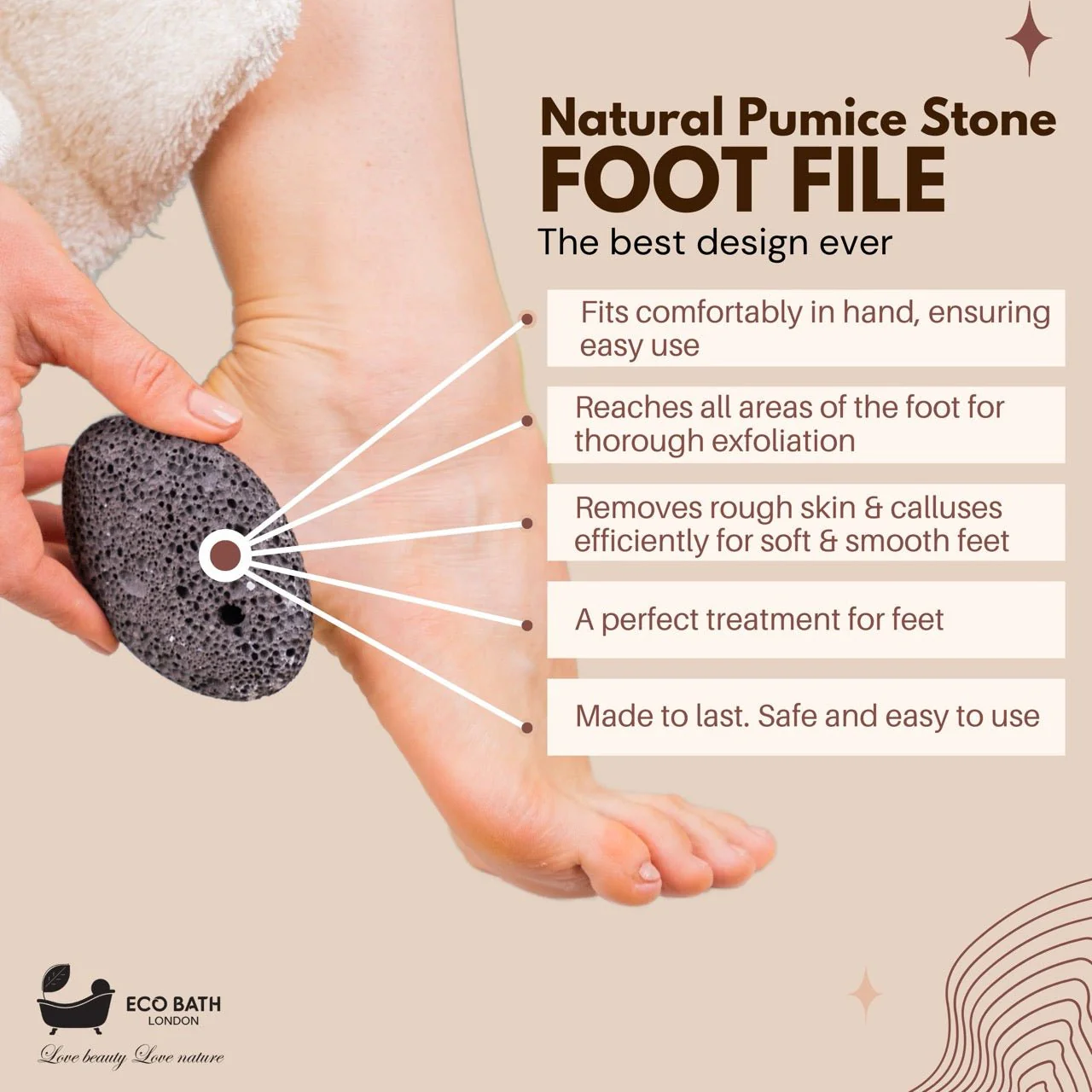 Eco Bath Natural Pumice Volcanic Stone (Smooth with Rope) - Image 2