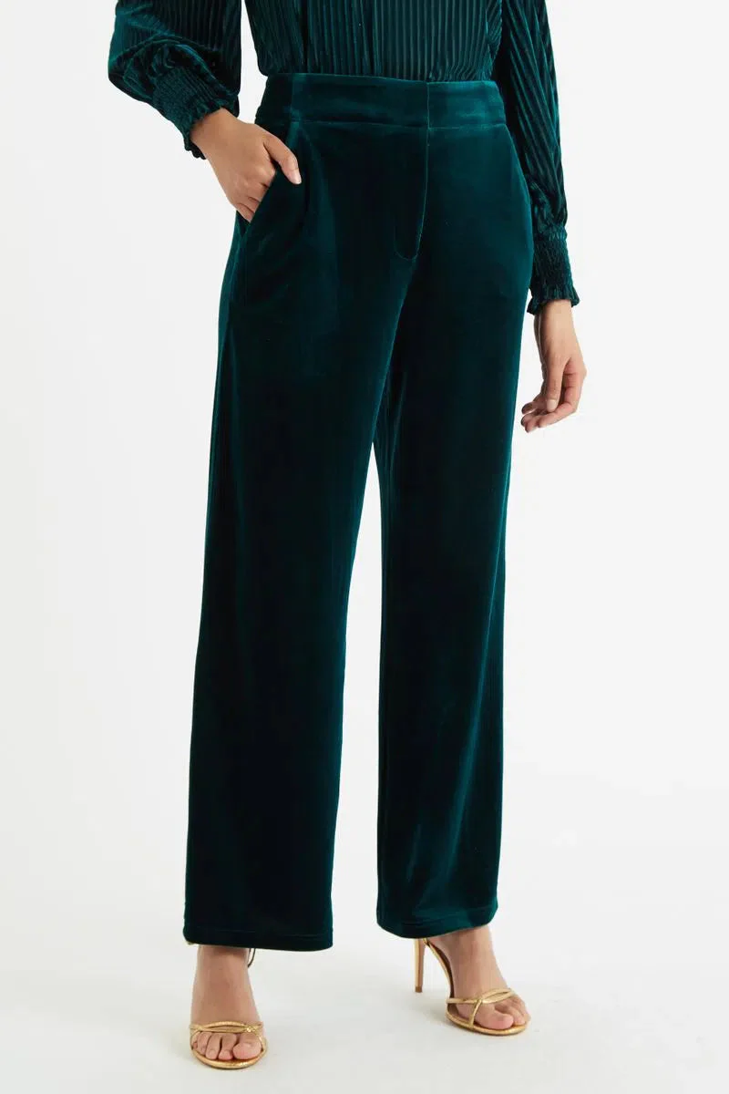 Elina Velvet Straight Leg Trouser Petrol - Image 2