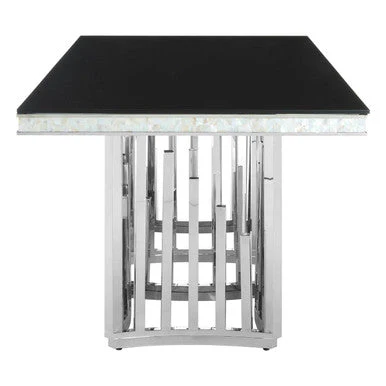 Rectangular Black Tempered Glass Top Dining Table with Silver Steel Frame, Eliza - Image 3