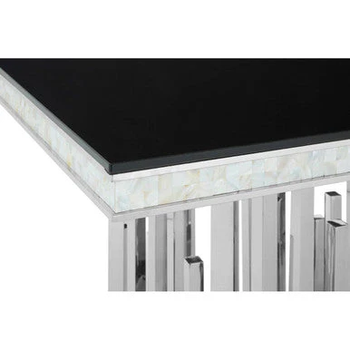Rectangular Black Tempered Glass Top Dining Table with Silver Steel Frame, Eliza - Image 4