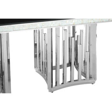Rectangular Black Tempered Glass Top Dining Table with Silver Steel Frame, Eliza - Image 5