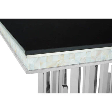 Rectangular Black Tempered Glass Top Dining Table with Silver Steel Frame, Eliza - Image 6