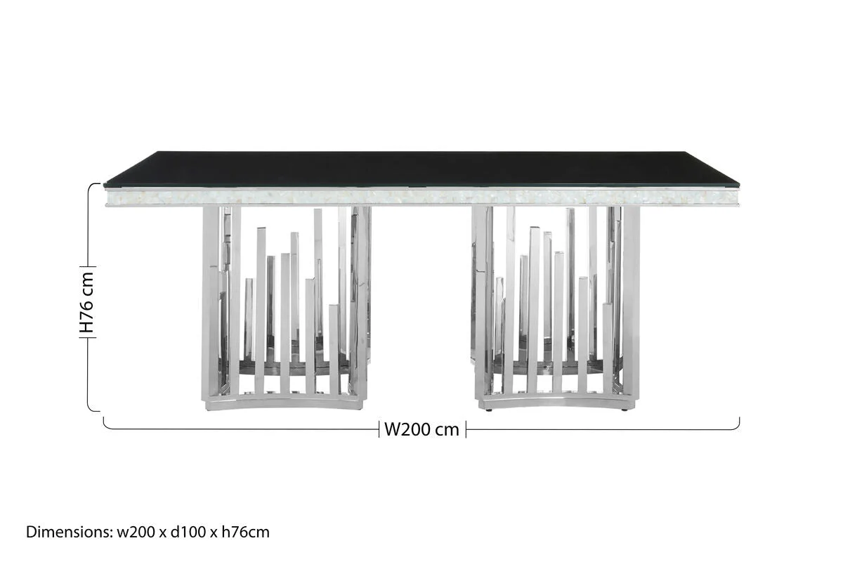 Rectangular Black Tempered Glass Top Dining Table with Silver Steel Frame, Eliza - Image 7