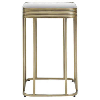Gold Metal Side Table with Mirrored Top and Decorative Textured Edge, Ella