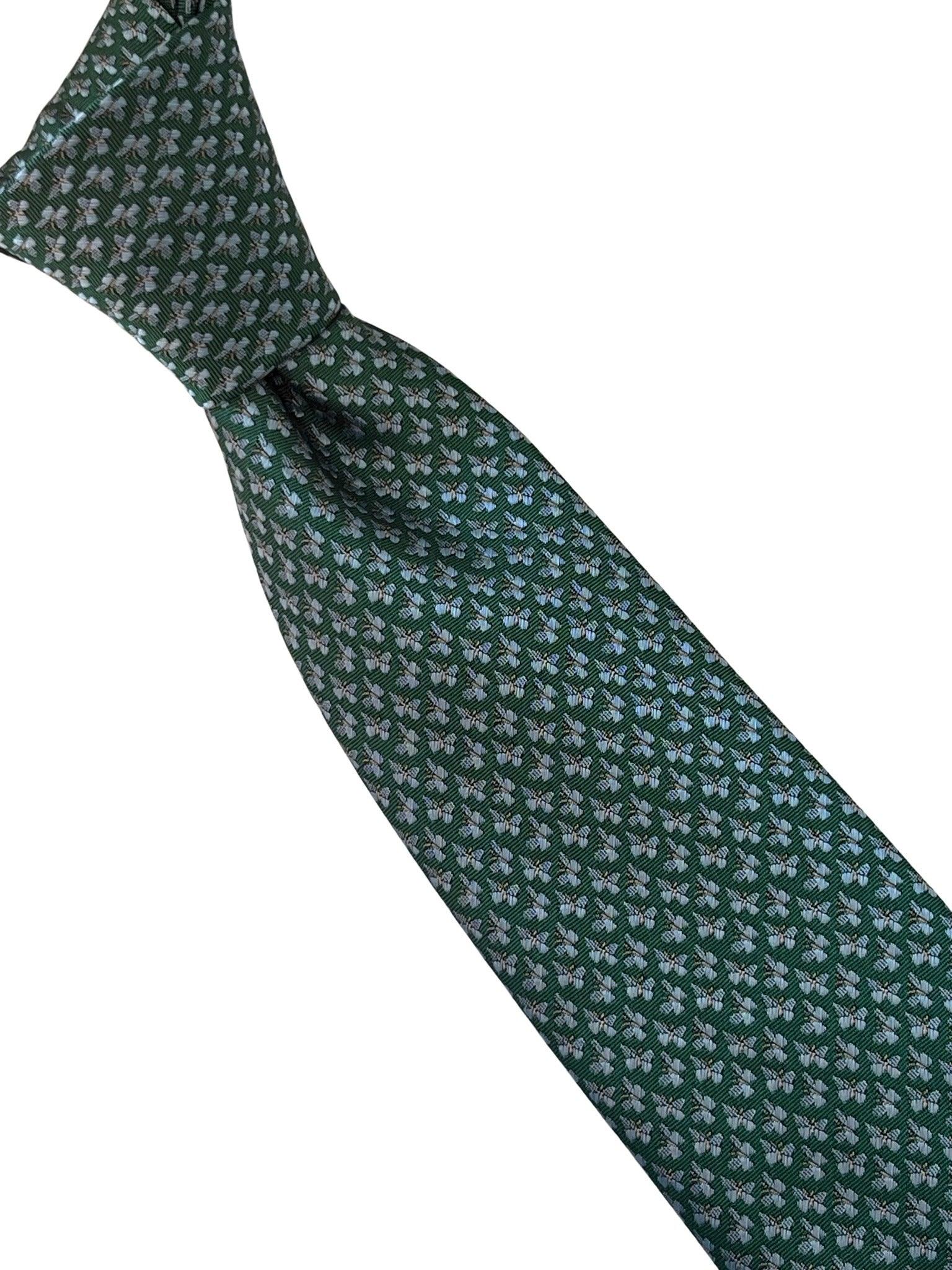 emerald dark green tie with embroidered butterfly design - Image 5