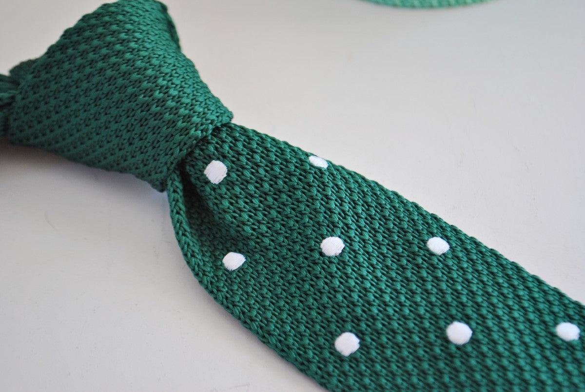 emerald green skinny knitted tie with white polka dots - Image 2