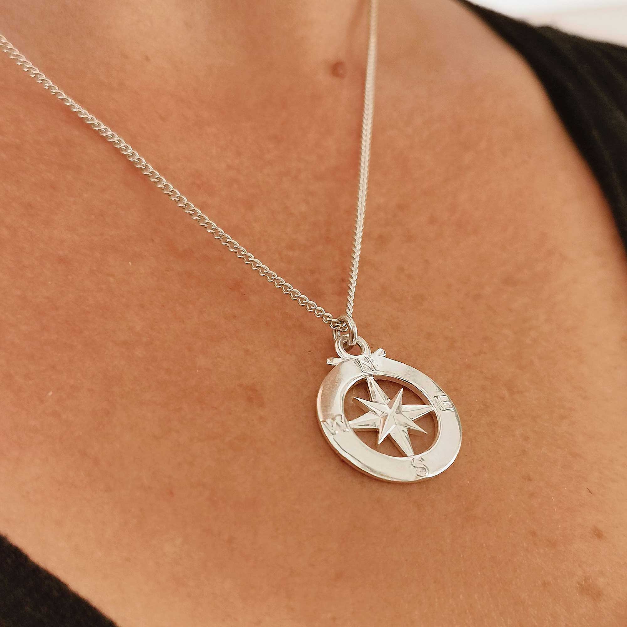 Enamel Outline Compass Large St Christopher Silver Necklace - Image 6