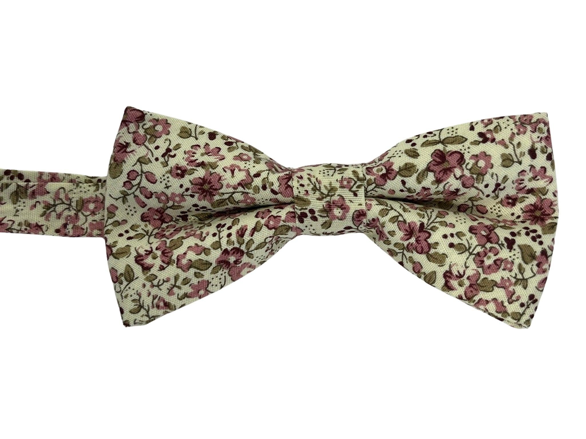 English pink red floral wildflower garden child's cotton bow tie - Image 2