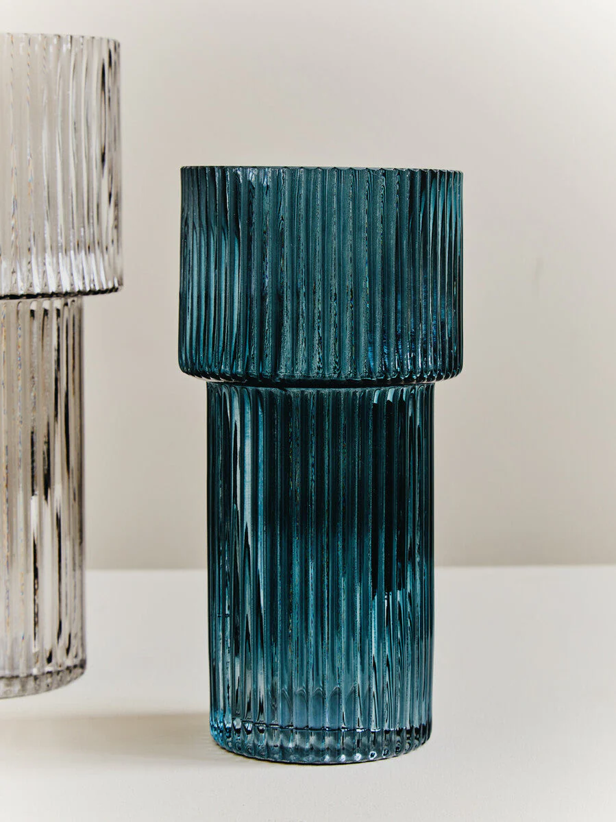 Esma Small Ribbed Blue Glass Vase - Image 5
