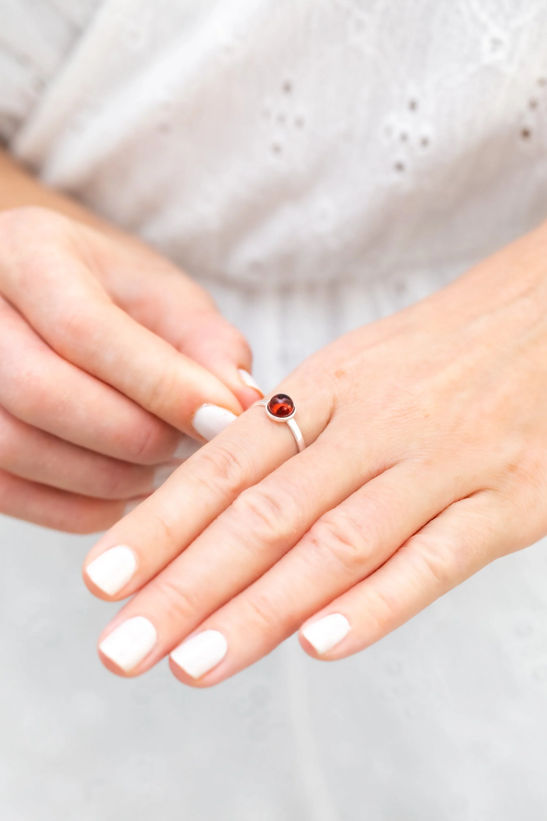 ESSENTIALS Mini Cherry Red Amber Stacking Ring - Image 7
