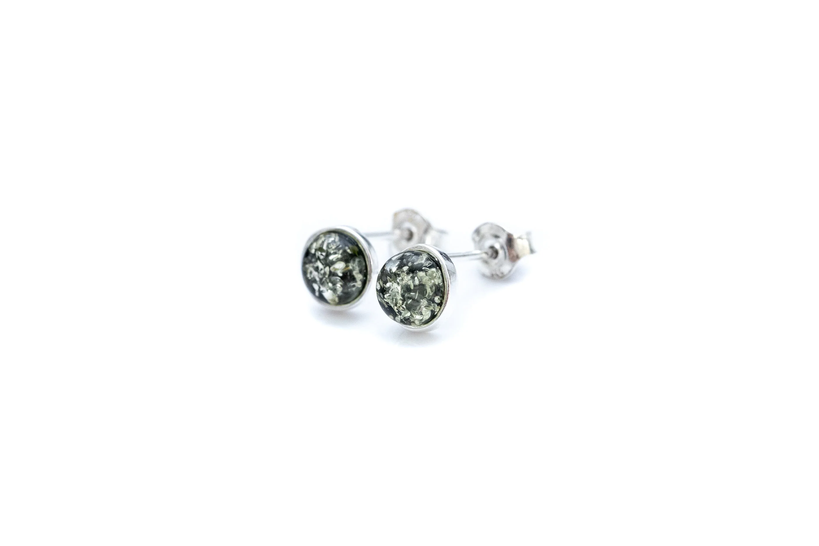 ESSENTIALS Mini Green Amber Stud Earrings - Image 4