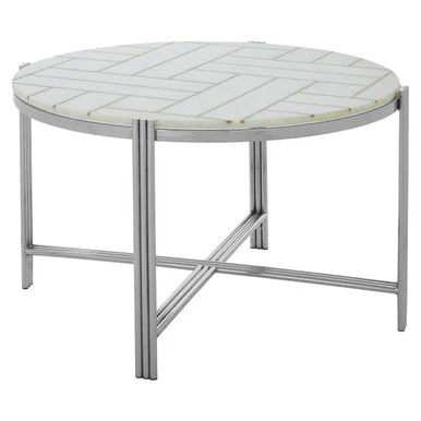 White Marble Top Coffee Table with Gold Detail and Silver Finish Frame, Eva - Image 3