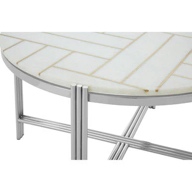 White Marble Top Coffee Table with Gold Detail and Silver Finish Frame, Eva - Image 5