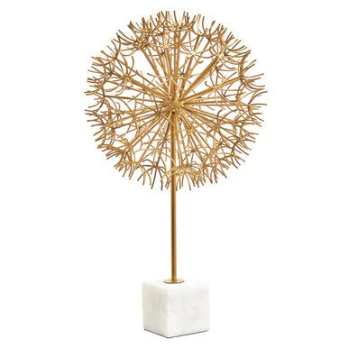 Evra Gold Dandelion Sculpture On White Marble Base - Image 2