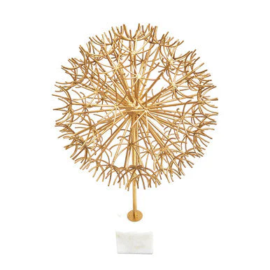 Evra Gold Dandelion Sculpture On White Marble Base - Image 5