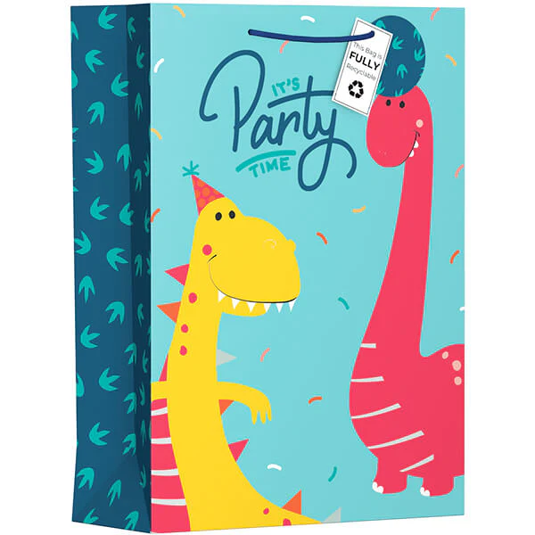 Extra Large Gift Bag with Party Dinos Design (W330 x H460 x D140 mm)