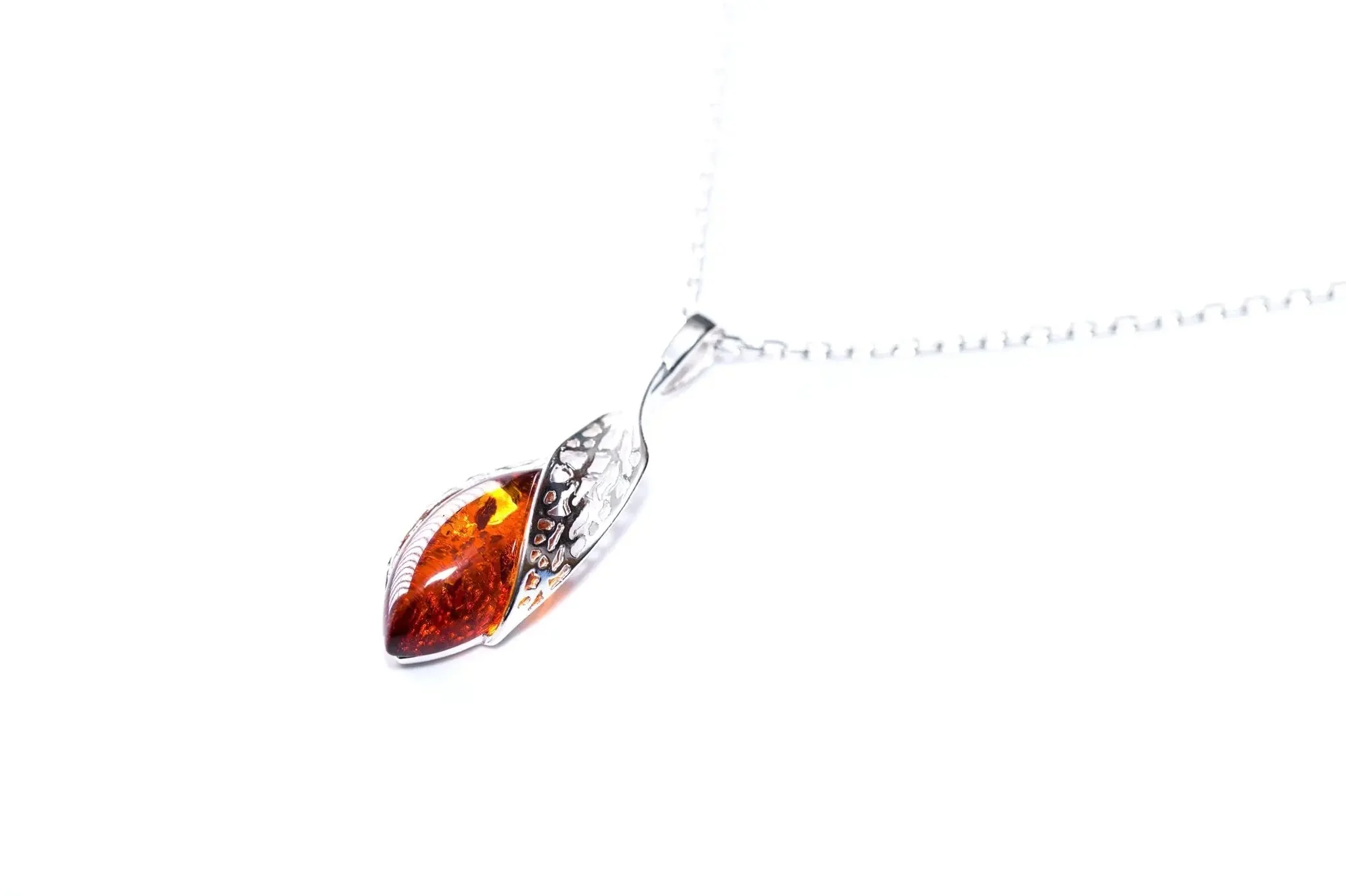Fancy Top Amber & Silver Pendant - Image 3