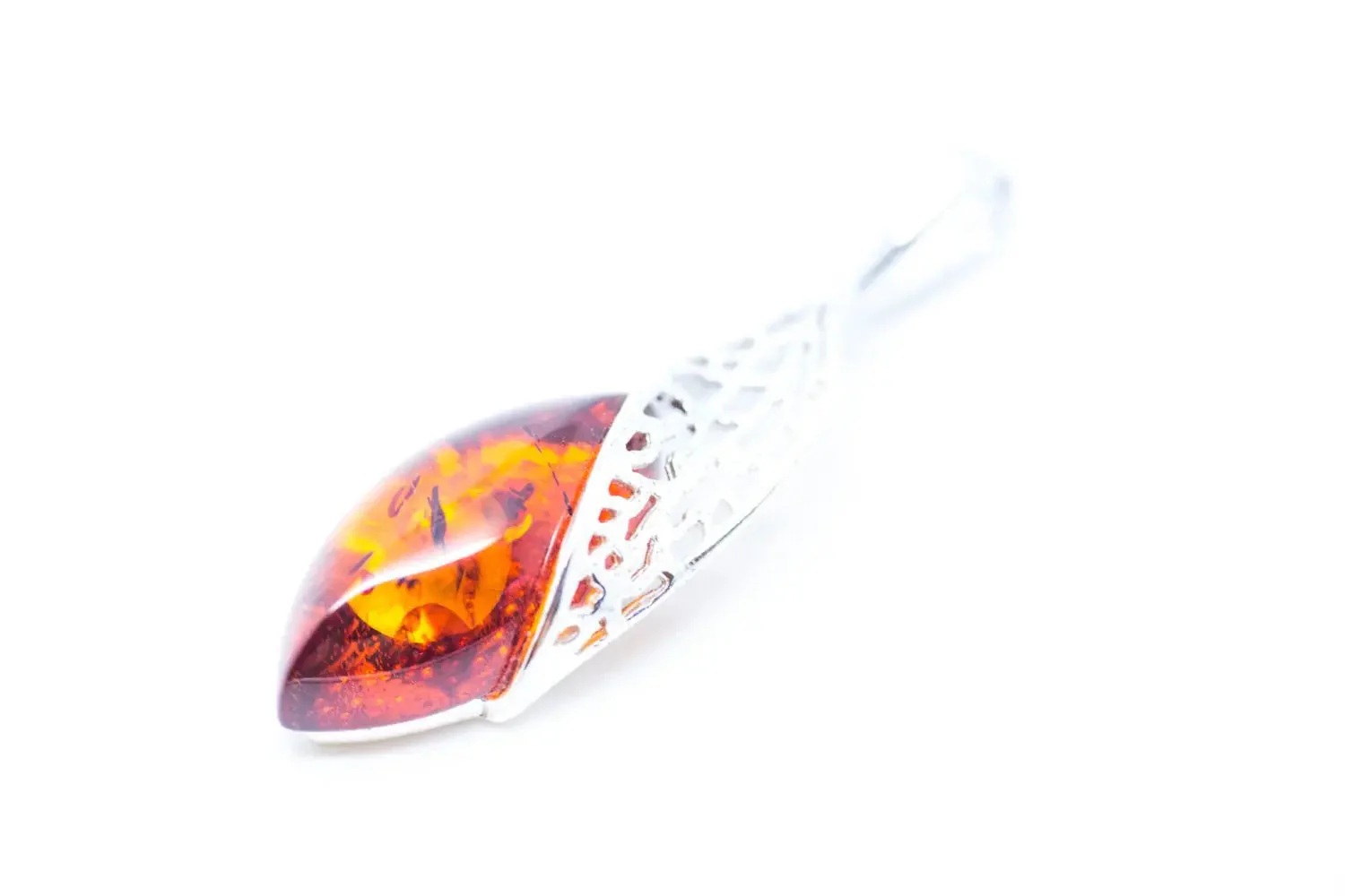 Fancy Top Amber & Silver Pendant - Image 5