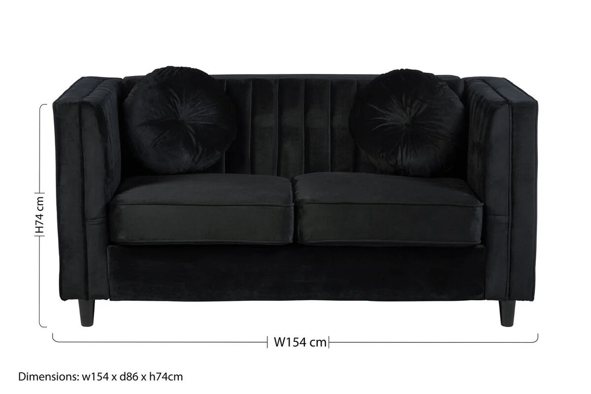 2 Seater Black Velvet Sofa, Farah - Image 10