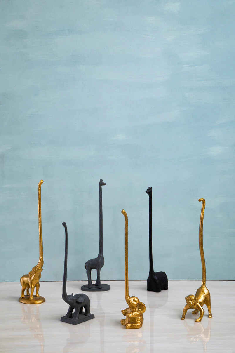 Fauna Gold Finish Elephant Toilet Roll Holder With Round Base - Image 5