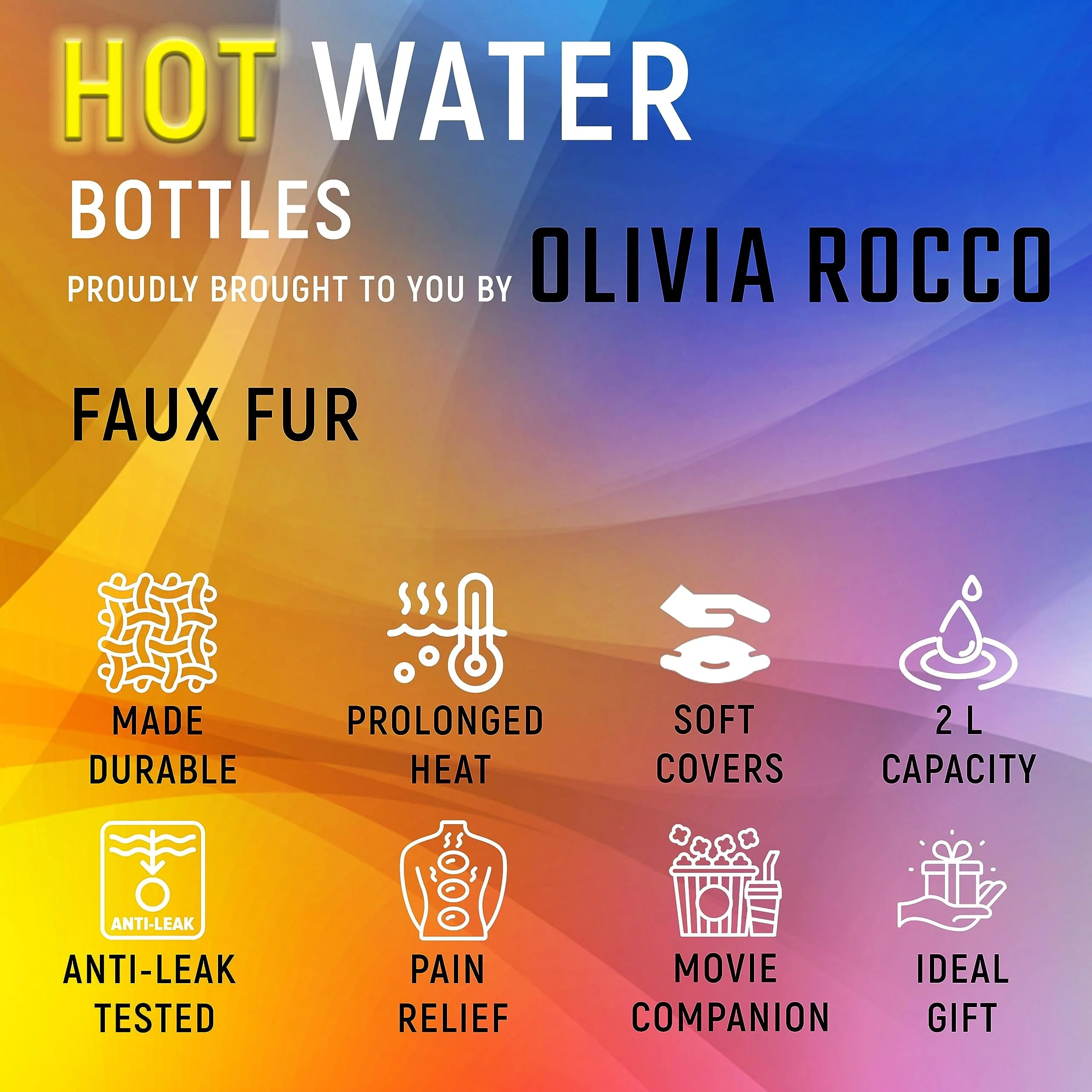 Faux Fur Super Soft Covered 2 Litre Luxury Hot Water Bottle for Thermotherapy Durable Natural Rubber UK Safe Tested for Winter Warmth Ideal Gift for Adults Kids by OLIVIA ROCCO - Image 7