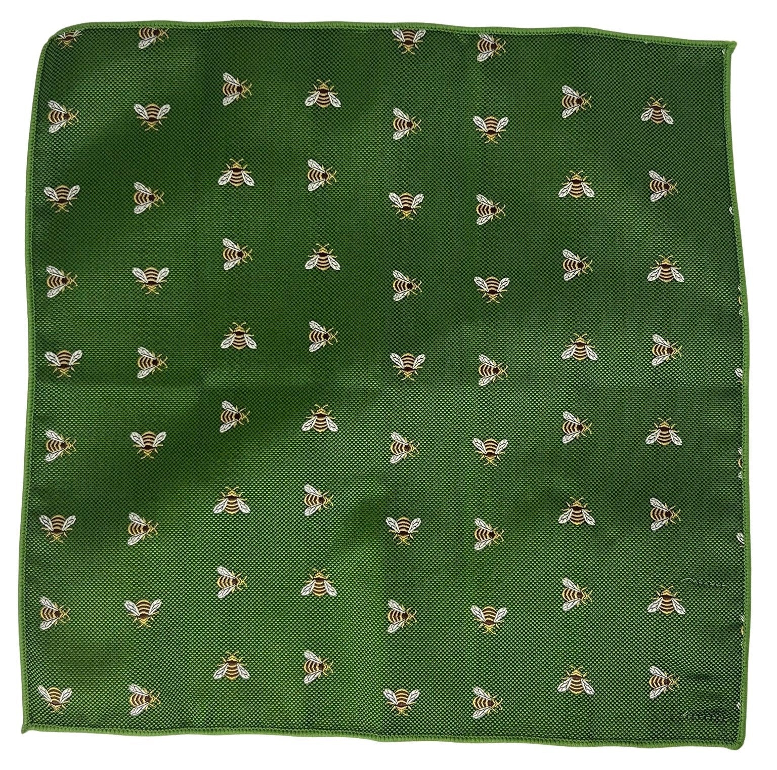 fern green apple pocket square with embroidered honey bumble bee design - Image 2