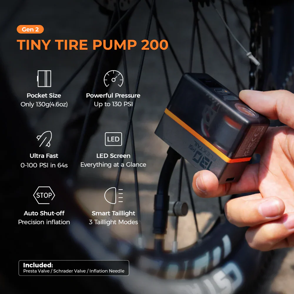 Flextail Gear Tiny Tire Pump 200 with Bike Tail Light - Up to 130PSI - Image 3