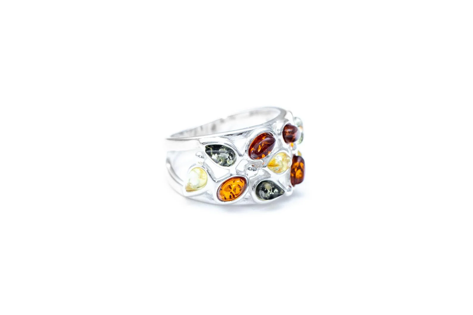 Floral Multicolour Amber Cuff Ring - Image 4