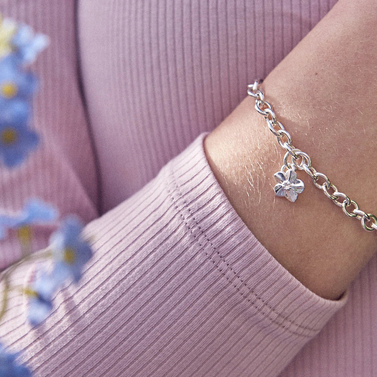 Forget-Me-Not Flower Personalised Silver Charm - Image 13