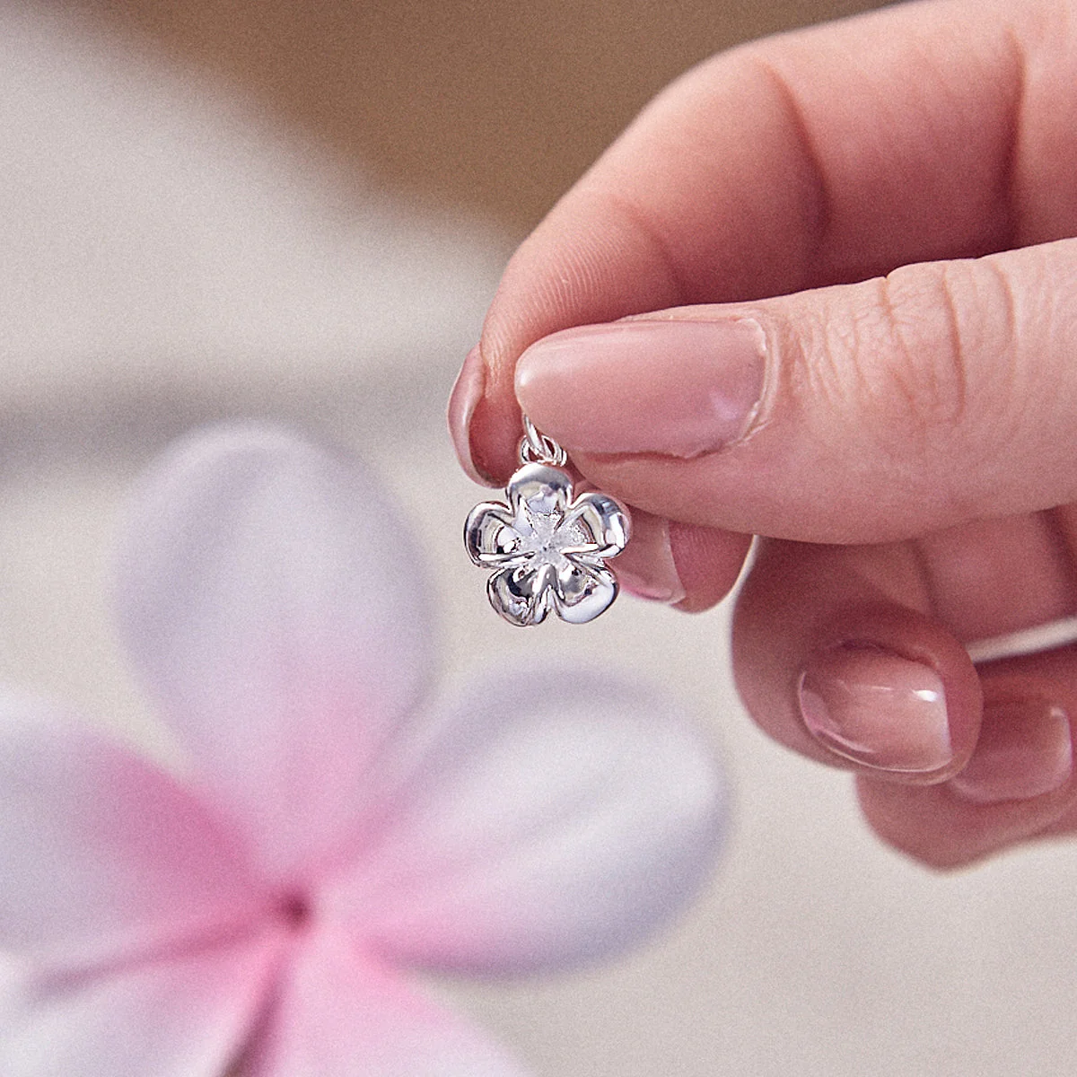 Frangipani Flower Silver Charm - Image 3